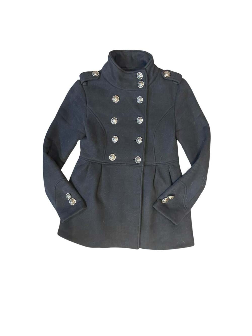 Iris Los Angeles Military Peacoat Size S Black Wool Blend Silver Buttons